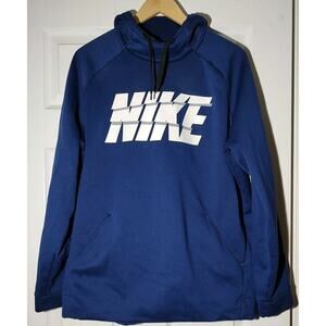 Men's Nike Hoodie Blue Pullover Swoosh Therma Dri Fit Sweatshirt Hoodie - Large